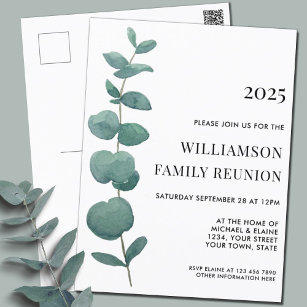 Carte postale Invitation Réunion Famille Eucalyptu