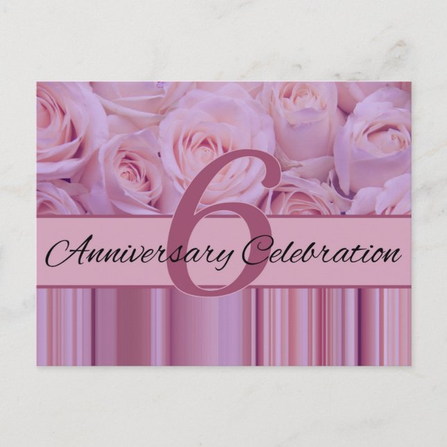 Carte Postale Invitation rose pour le 6ème anniversaire (Devant)