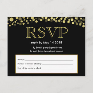 Carte postale invitation RSVP noir et or