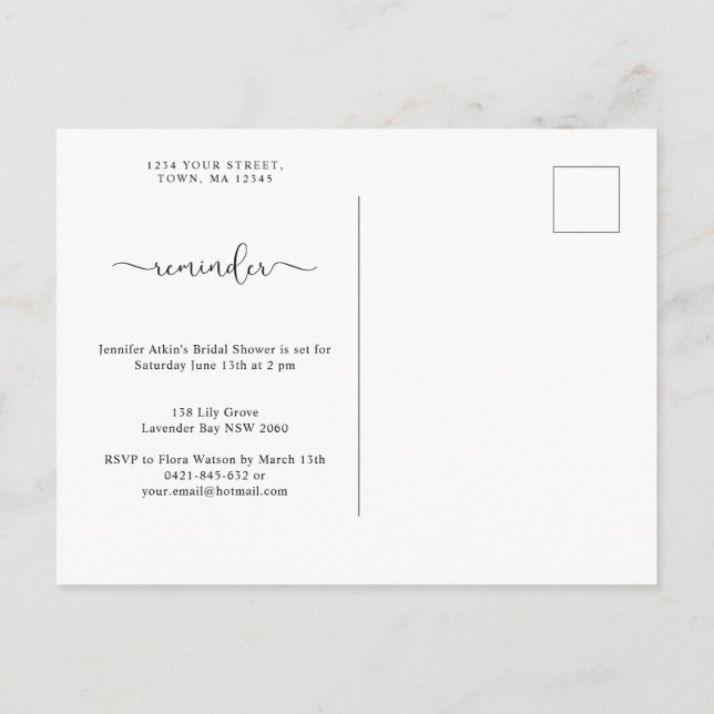 Carte postale Invitation RSVP Rustique Minimaliste (Dos)