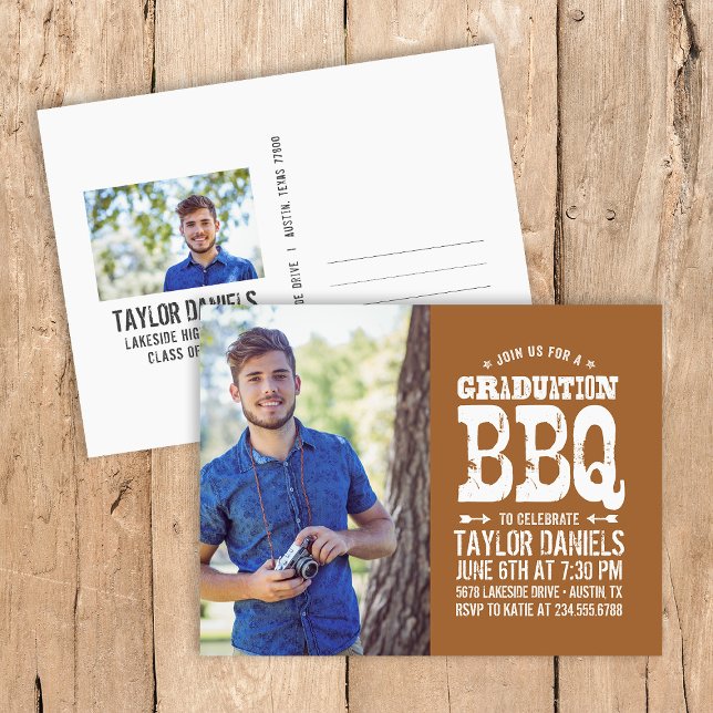 Carte Postale Invitation Rustique BBQ Graduation Party (Créateur téléchargé)
