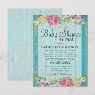Carte Postale Invitation Rustique rose Floral & Baby shower Bois