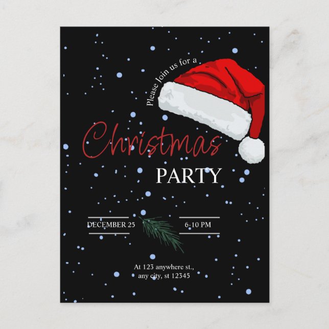 Carte Postale Invitation simple et noire pour une fête de Noël e (Devant)