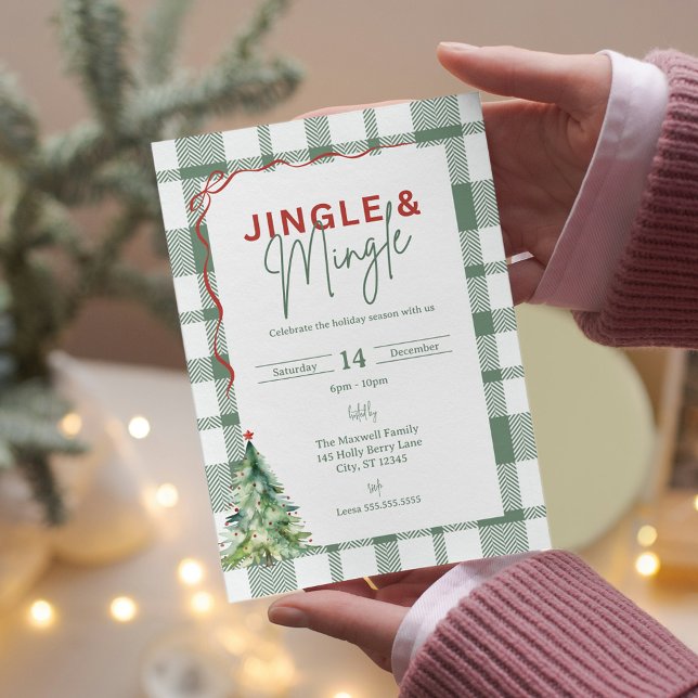Carte Postale Invitation simple Jingle & Mingle Christmas Party (Simple Jingle & Mingle Christmas Party Invitation Postcard)