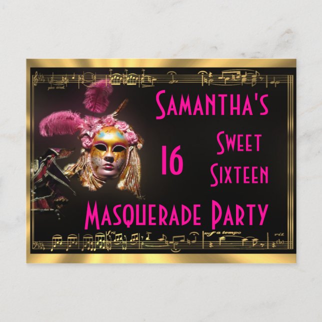 Carte Postale Invitation sweet sixteen mascarade (Devant)