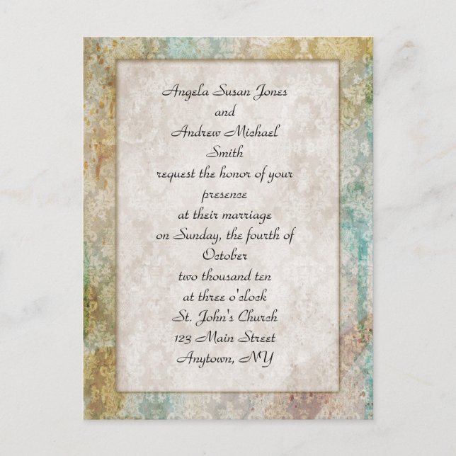 Carte Postale Invitation Vieed Mariage damassé (Devant)