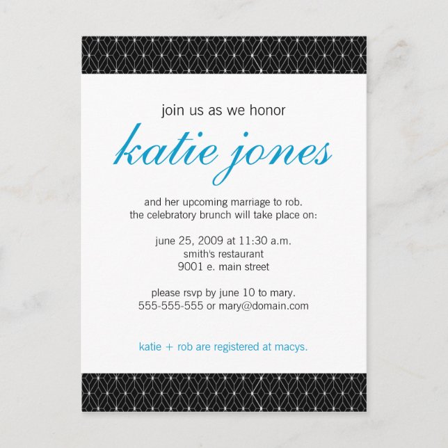 Carte Postale Invitation Wedding shower chic (Devant)
