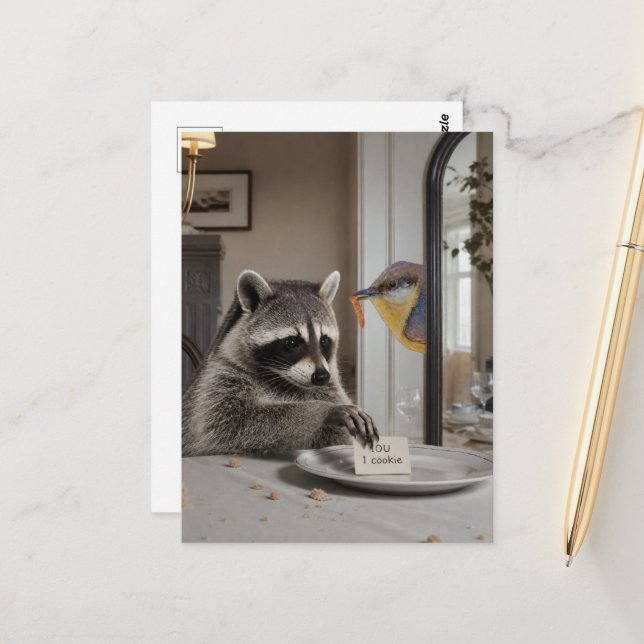 Carte Postale IOU 1 Cookie de Raton Laveur Drôle  (Devant/Arrière en situation)