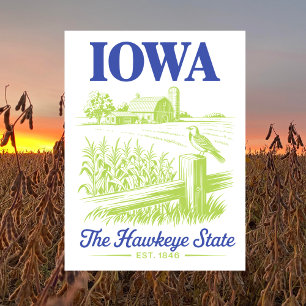 Carte Postale Iowa l'État Hawkeye Ét. 1846 Ferme