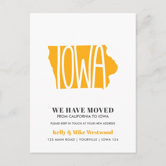 Carte Postale IOWA Nous avons déménagé Nouvelle adresse Nouveau  (Devant)