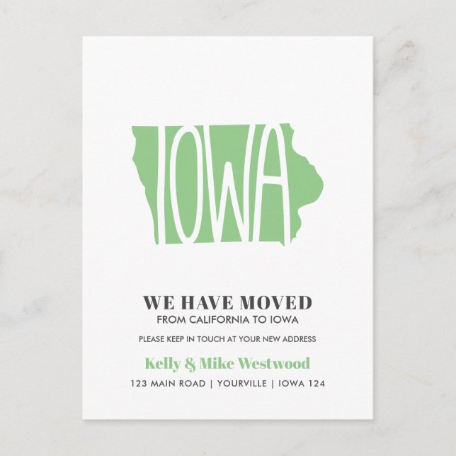 Carte Postale IOWA Nous avons déménagé Nouvelle adresse Nouveau  (Devant)