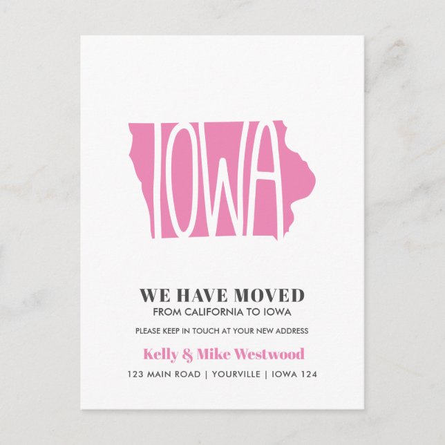 Carte Postale IOWA Nous avons déménagé Nouvelle adresse Nouveau  (Devant)