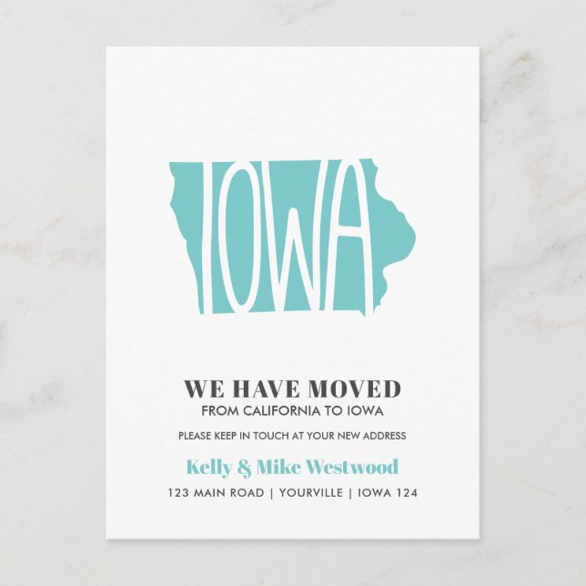 Carte Postale IOWA Nous avons déplacé Nouvelle adresse Nouveau A (Devant)
