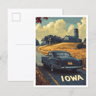 Carte Postale Iowa USA Illustration Vintage Voyage