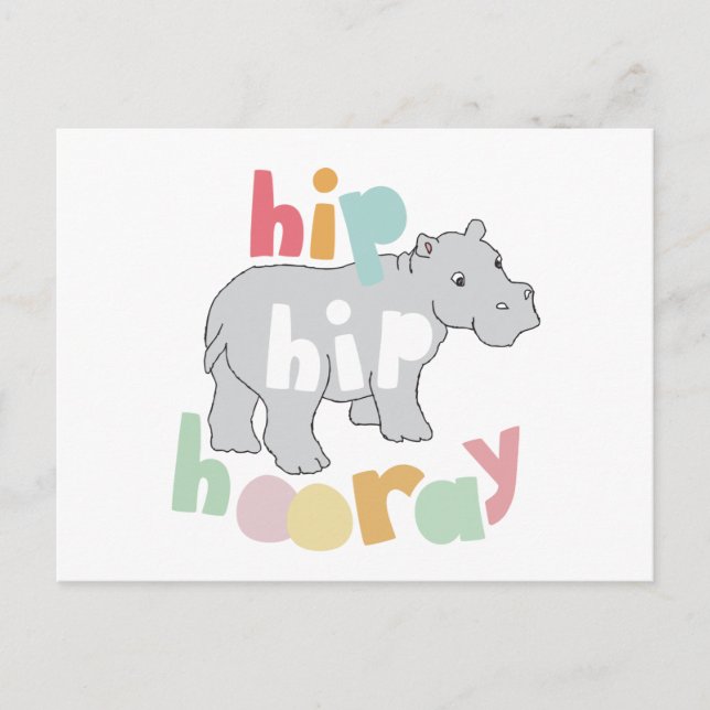 Carte Postale Ip Hourra Hippo Gris Dessin Animal Mignon Art (Devant)