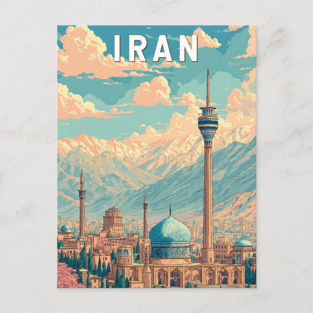 Carte Postale Iran Illustration Travel Art Vintage (Devant)