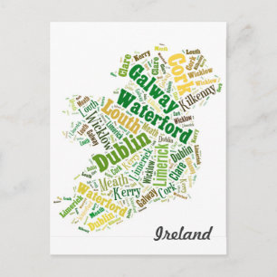 Carte Postale Ireland Cities Word Art