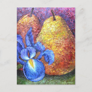 Carte Postale Iris Bleu Et Peinture À La Poire De Fruit - Multi