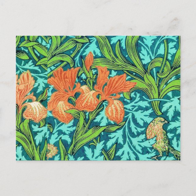 Carte Postale Iris de William Morris, orange et turquoise (Devant)
