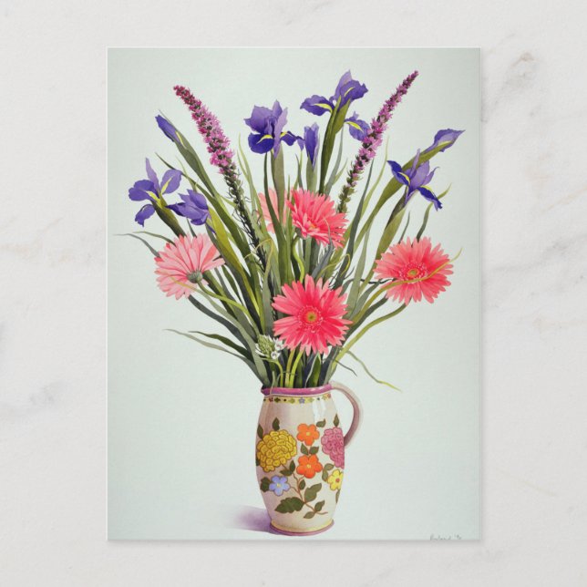 Carte Postale Irises et Berbera dans un Jug hollandais (Devant)