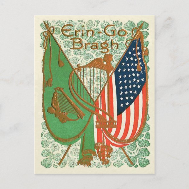Carte Postale Irish American Flag Harp of Erin Shamrock (Devant)