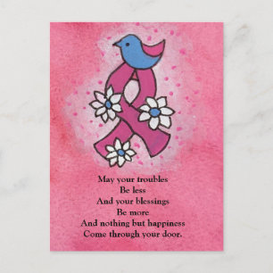 Carte Postale Irish Blessing Breast Cancer rose Ribbon Bleu Oise