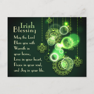 Carte Postale Irish Blessing The Lord Bless You, Design Shamrock
