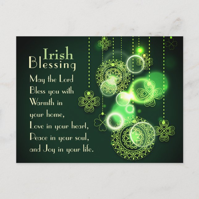 Carte Postale Irish Blessing The Lord Bless You, Design Shamrock (Devant)