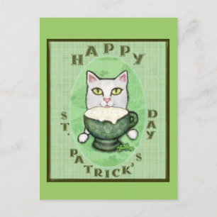 Carte Postale Irish Coffee Cat, St. Patrick's Day Postcard
