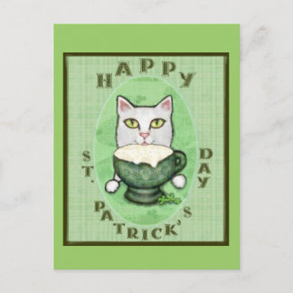 Carte Postale Irish Coffee Cat, St. Patrick's Day Postcard