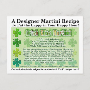 Carte Postale Irish Kiss St. Patrick's Day Martini Recette Card