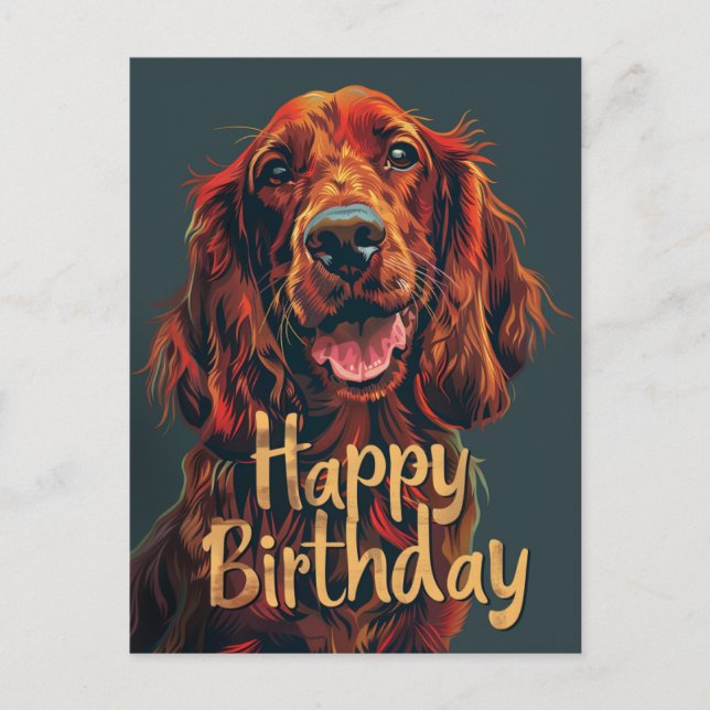 Carte Postale Irish Setter Joyeux Anniversaire (Devant)