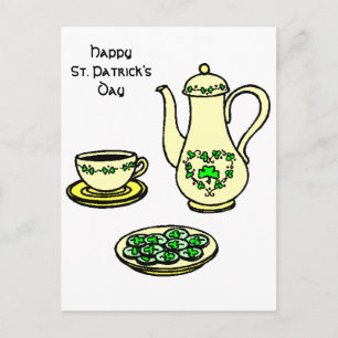 Carte Postale Irish Tea Set Happy St. Patrick's Day Postcard