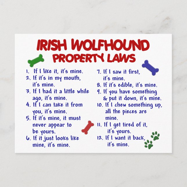Carte Postale IRISH WOLFHOUND Lois sur la propriété 2 (Devant)