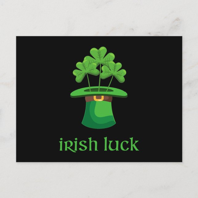 Carte Postale Irlandais Lucky Shamrock Clover Leprechaun Casquet (Devant)