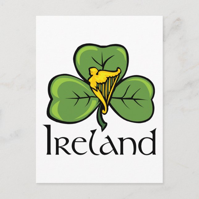 Carte Postale Irlande Shamrock et harpe (Devant)