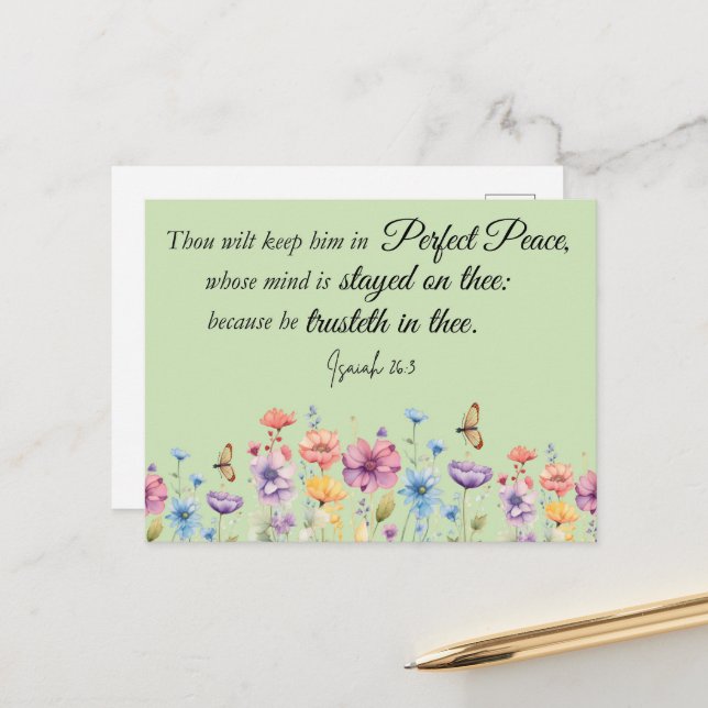 Carte Postale Isaïe 26:3 Parfait Paix Bible Fleur sauvage KJV (Devant/Arrière en situation)