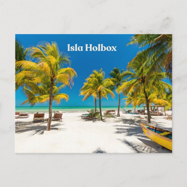 Carte Postale Isla Holbox Mexique Belle Plage avec Palmiers  (Devant)