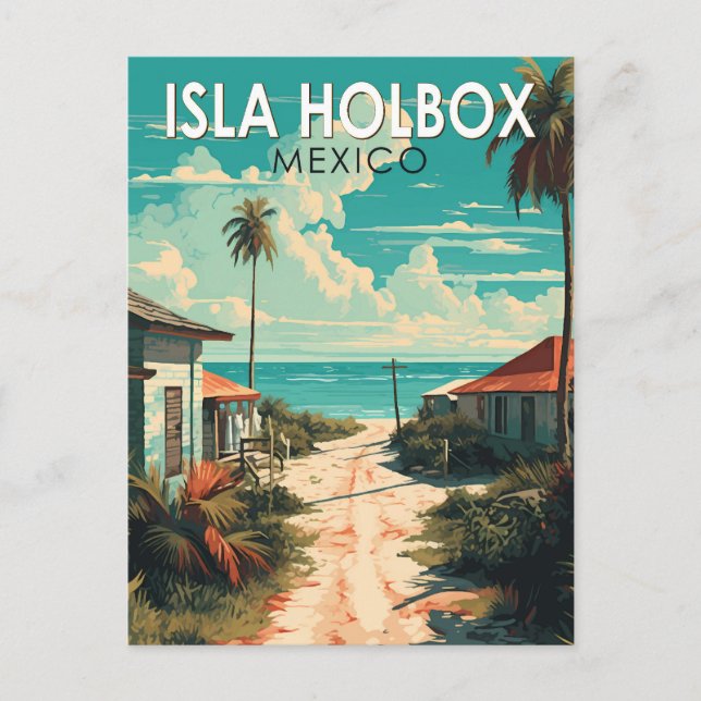 Carte Postale Isla Holbox Mexique Travel Art Vintage (Devant)
