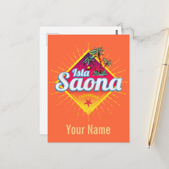 Carte Postale Isla Saona Caraïbes République dominicaine Retro (Devant/Arrière en situation)