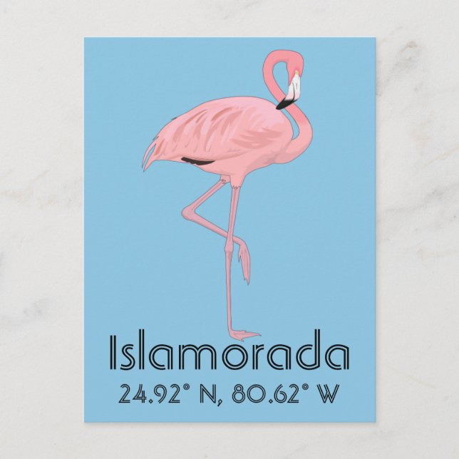 Carte Postale Islamorada FL Keys Flamant rose Latitude Longitude (Devant)