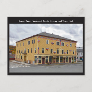 Carte Postale Island Pond, Vermont, Bibliothèque publique et hôt