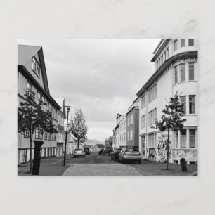 Carte Postale Islande Reykjavik Street Scene noir blanc Photo