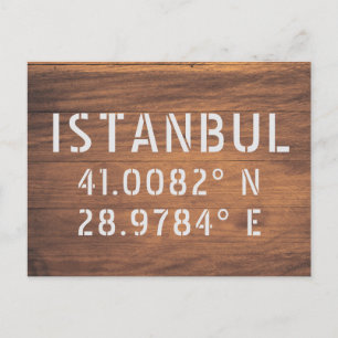 Carte Postale Istanbul Latitude & Longitude Bois Foncé