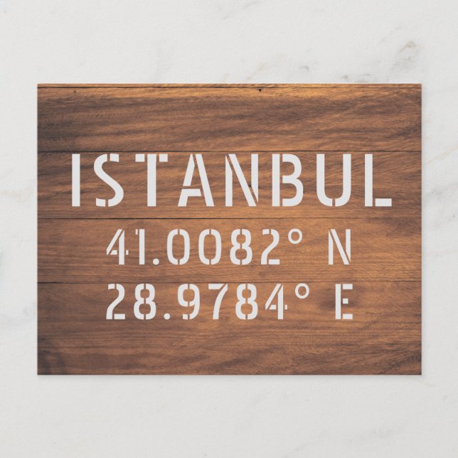 Carte Postale Istanbul Latitude & Longitude Bois Foncé (Devant)