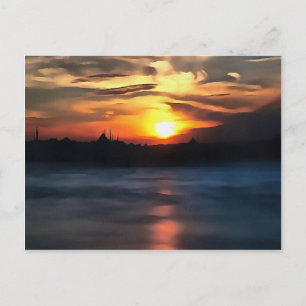 Carte Postale Istanbul Skyline contre le beau coucher de soleil
