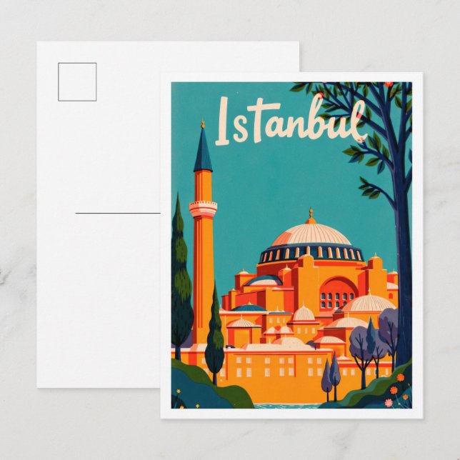 Carte Postale Istanbul Turquie Art Vintage Illustration Voyage (Devant / Derrière)