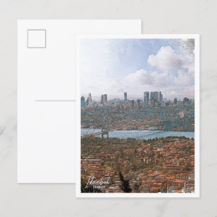 Carte Postale Istanbul Turquie couleur crayon ville paysage