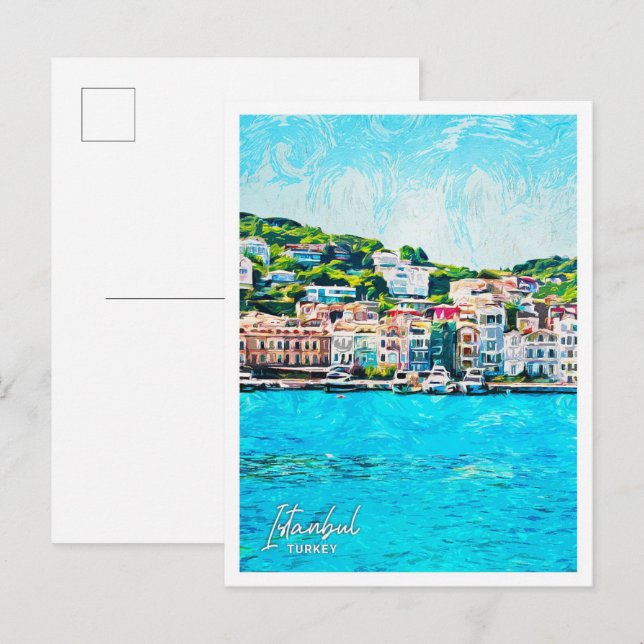 Carte Postale Istanbul Turquie magnifique Peinture Ville Paysage (Devant / Derrière)