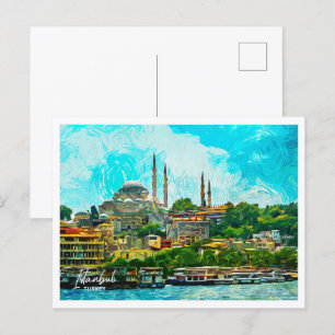 Carte Postale Istanbul Turquie peinture à l'huile paysage de vil